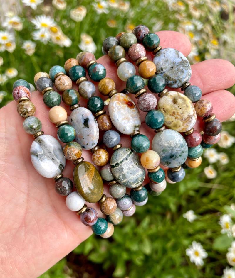 Ocean Jasper Armband, Wahl, Oval Bead Focal, Stretch, Naturstein Edelstein Kristall, Spirituelle Geschenke von GivingEarthMinerals