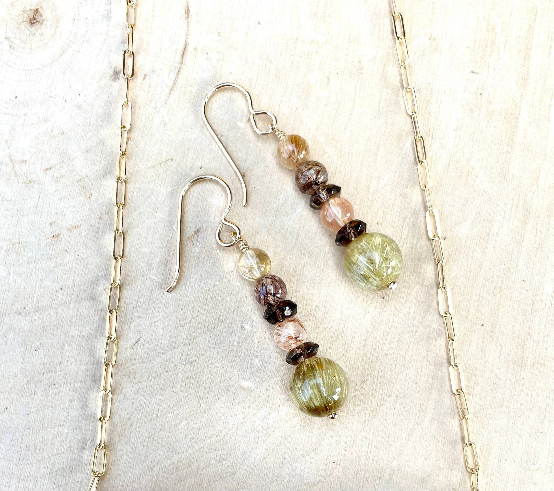 Ohrringe, Rutilquarz Und Rauchquarz, 14K Vergoldete Haken, Naturstein Kristall von GivingEarthMinerals