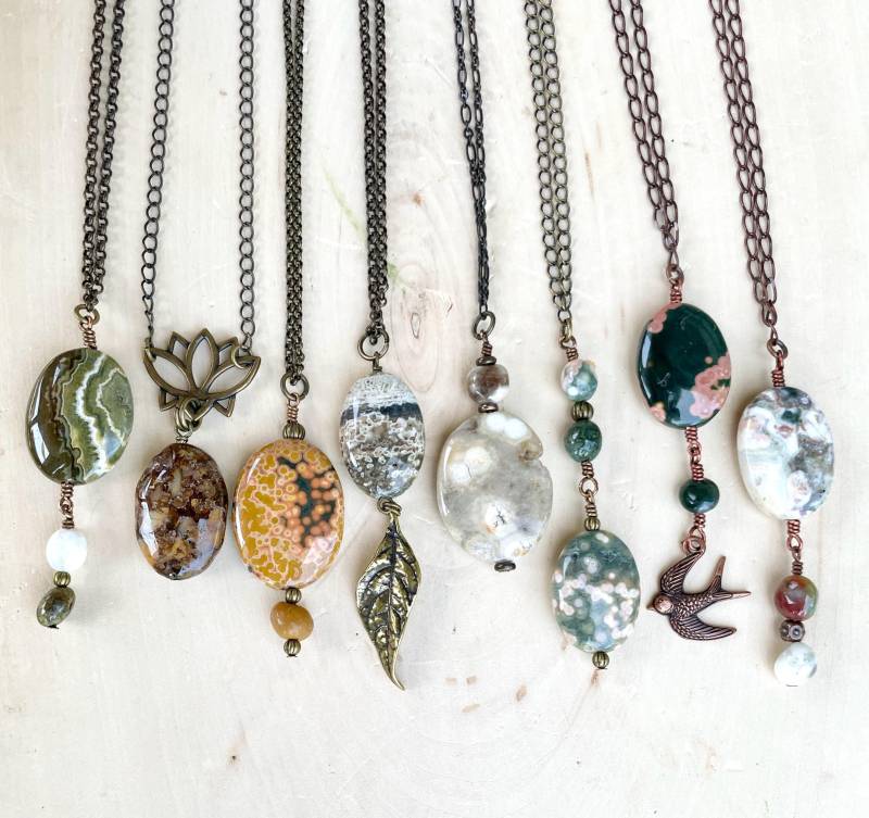 Ozean Jasper-Halskette, Wahl, Anhänger, 20 Zoll, Antikes Messing - Und Kupferketten, Edelsteinkristall-Naturstein von GivingEarthMinerals