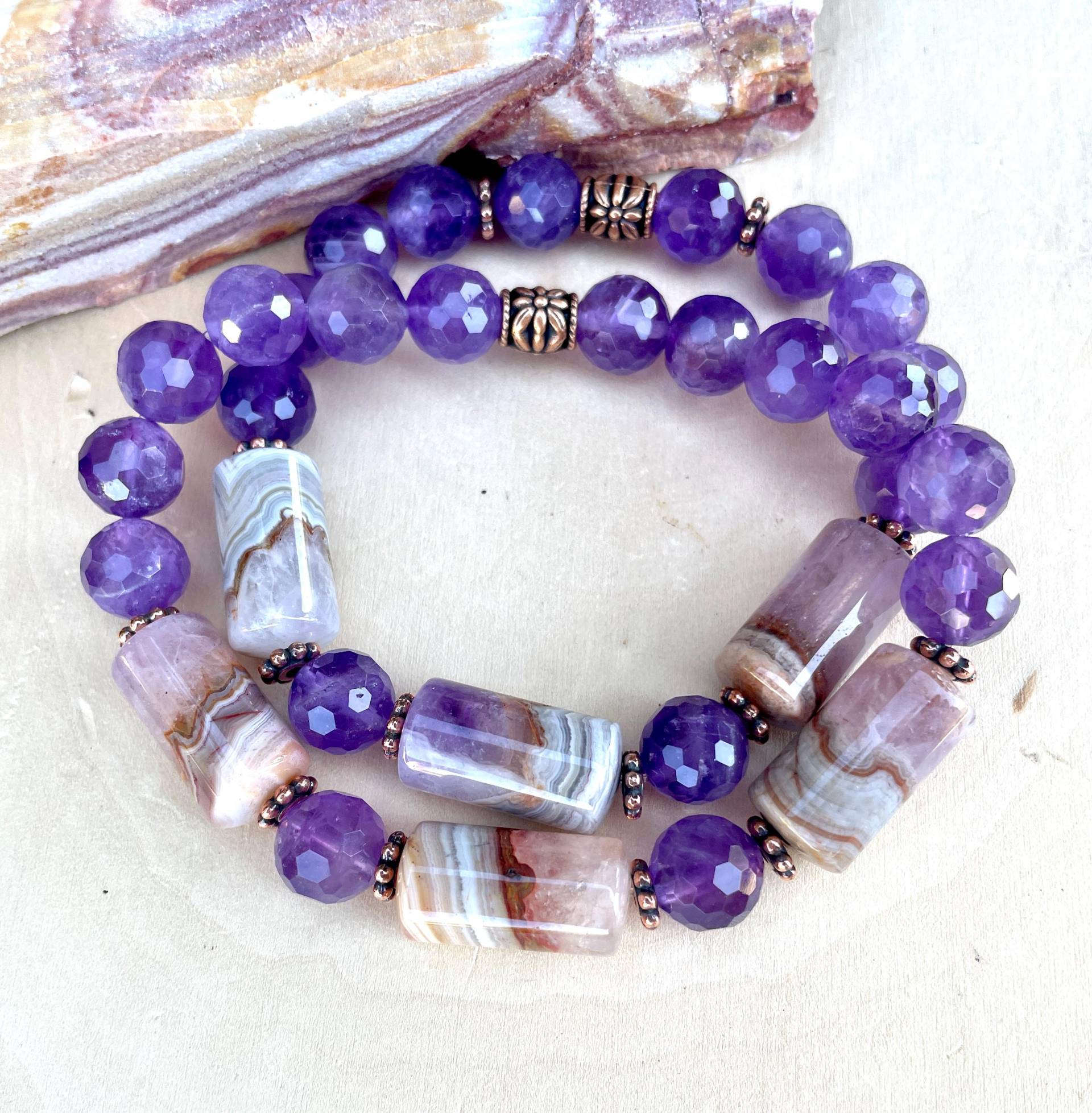 Regenbogen Amethyst Armband, Chunky, Mit Kupfer, Stretch, 10 Mm Naturstein Edelstein Kristall Quarz von GivingEarthMinerals