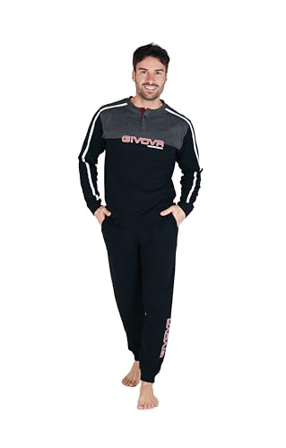 GIVOVA Trainingsanzug für Herren aus warmer Baumwolle in verschiedenen Modellen, langer Herren-Pyjama, Gi547 Schwarz, XXL von Givova