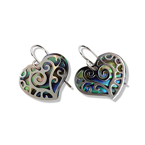 Paua/Abalone Muschel Kleines Herz Filigran Ohrhänger Ohrringe aus Neuseeland - 19 x 16mm von Giwi Style