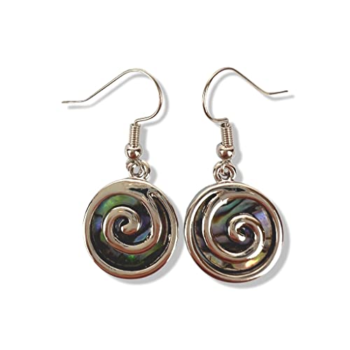 Paua/Abalone Muschel Metallspirale Koru Ohrhänger Ohrringe aus Neuseeland -15 x 33mm von Giwi Style
