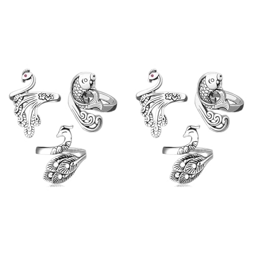 Giwnhvx 6 StüCk Verstellbare Stricken Schlaufe Ring-Pfau Goldfisch ÖFfnen Finger Ring, HäKel Finger Garn Halter, Garn FüHrung Finger Halter von Giwnhvx