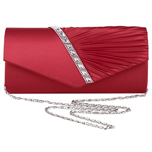 Giwnhvx Damen Diamant RüSchen Prom Braut Abend Umschlag Clutch Bag, LY6682 Rot von Giwnhvx