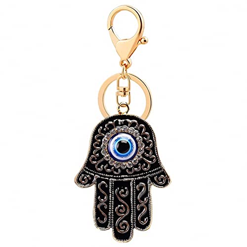 Damen Herren Hand Evil Eye Glücksbringer Amulett Hamsa Hand Schlüsselanhänger, Taschen-Anhänger Schlüsselanhänger, Schlüsselring für Frauen Mädchen Einheitsgröße Schwarz von Giwotu