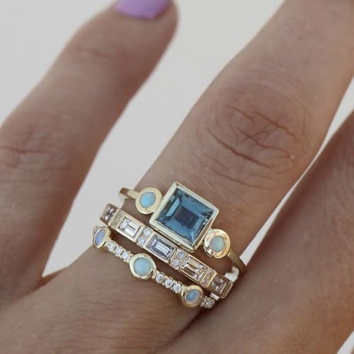 Gixaxak Dreiteiliges Gold-Saphir-Ringe für Damen, stapelbar, goldfarben, Boho-Zirkon-Ringe, Vintage-Stil, stapelbar, zierlich, Goldschmuck-Set mit Mondstein und funkelnden Kristallen, Size 10 Gixaxak Dreiteiliges Gold-Saphir-Ringe für Damen, stapelbar, goldfarben, Boho-Zirkon-Ringe, Vintage-Stil, stapelbar, zierlich, Goldschmuck-Set mit Mondstein und funkelnden Kristallen, Size 10 von Gixaxak