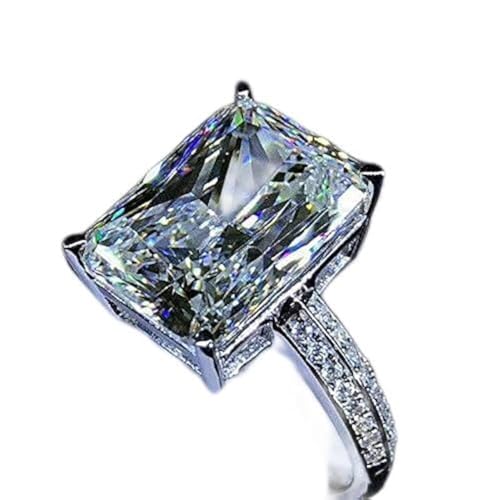 Gixaxak Verlobungsring mit Weißgold vergoldetes Silber mit großem Smaragdschliff, 6 Karat Cubic Zirkonia in Kissenschliff, 10, Weißgold, Silber, Smaragd Zirkonia von Gixaxak