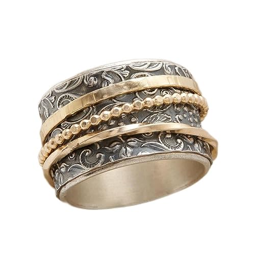 Gixaxak Vintage Punk Edelstahl Gold Gewebt Geflochten Geflochten Ring für Mann Frauen Vintage Edelstahl Gold Ring Keltischer Knoten Ring Geometrische Linie Legierung Ring Damenring (Größe 7) von Gixaxak