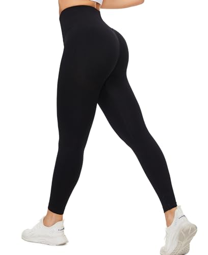 Sport Leggings Damen Booty Scrunch Butt Gym Leggings Damen Leggings High Waist Lange Yoga Hose Push up Fitness Frauen Sporthose (DE/NL/SE/PL, Alphanumerisch, S, Regular, Regular, # 1 schwarz) von Giyaluzw