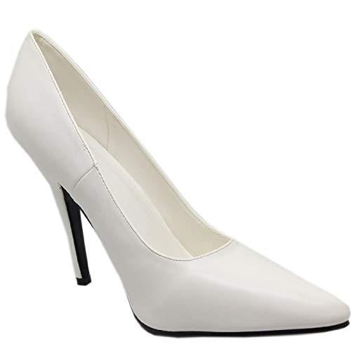 Damen Herren Drag Queen Spitzer Zehenbereich High Heel Plateau Pumps Große Größe 9-12, Weiß matt - Größe: 44 EU von Gizelle