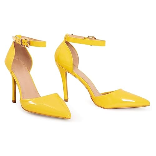 Damen Herren Unisex Knöchelriemen Schnalle Stiletto-Absatz Pumps Plus Größe 43-46, Gelb - Gelb - Yellow Patent - Größe: 44 EU von Gizelle