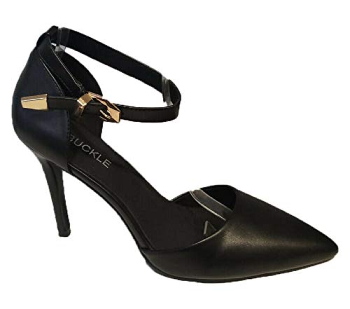 Damen Herren Unisex Knöchelriemen Schnalle Stiletto-Absatz Pumps Plus Größe 43-46, Schwarz - Schwarz, matt - Größe: 43 EU von Gizelle