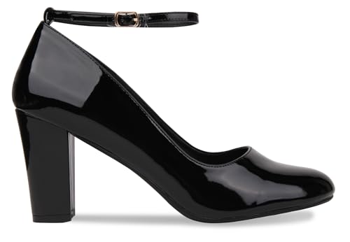 Damen-Kleid mit Blockabsatz, Knöchelriemen, für Arbeit und Abendkleid, Größe 3–12, Schwarz - schwarzer lack - Größe: 46 EU von Gizelle