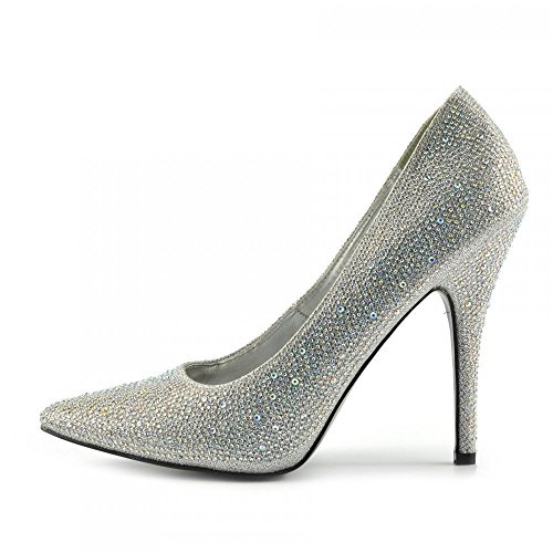 Gizelle Damen Pumps mit Stiletto-Absatz, spitz, für Party, Club, Arbeit, Größe 36-47, Silber Glitter, 44 EU von Gizelle