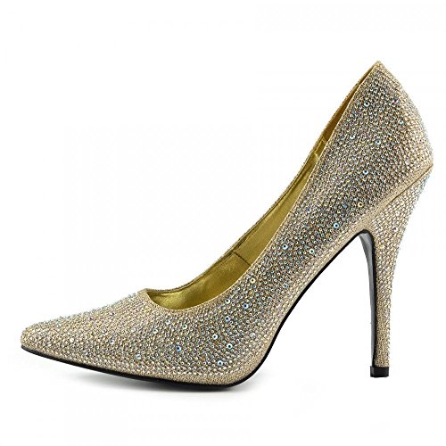 Gizelle Damen Pumps mit Stiletto-Absatz, spitz, für Party, Club, Arbeit, Größe 36-47, Gold / Glitzer, 44 EU von Gizelle