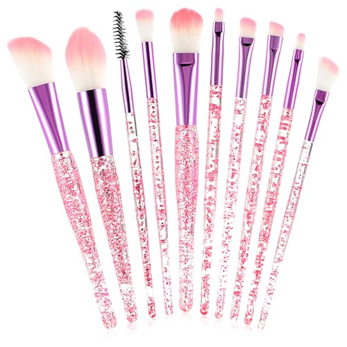Gjinxi 10 Stück Pinselset Make Up Pinsel Set Kristallgriff Gesichtspinsel Lidschattenpinsel Synthetische Borsten Kosmetik Pinselset Puder Foundation Lidschatten Concealer Eyeshadow Schmink Pinsel von Gjinxi