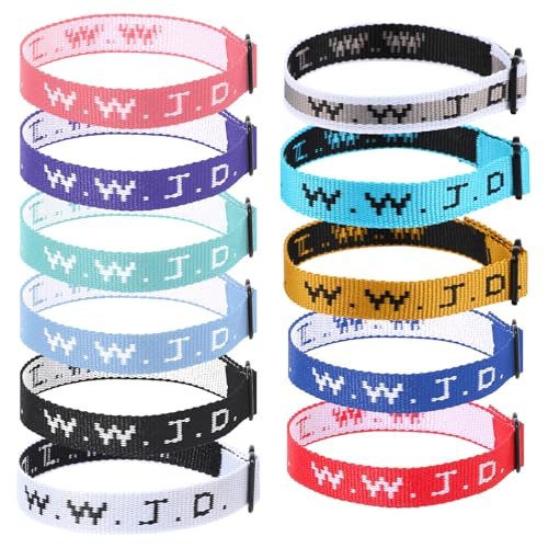 Gjinxi 11x WWJD Armband Personalisierte Stoff Armbänder Damen Jesus Armband Stoffarmbänder Größenverstellbar Stoffarmband mit Statement Freundschaftsband Was Würde Jesus Tun Armbänder Schmuck Geschenk von Gjinxi
