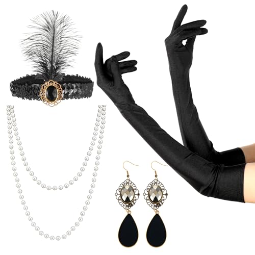 Gjinxi 1920er Flapper Set, Kostümzubehör Stirnband Kopfschmuck für Damen Halloween Party Cosplay von Gjinxi