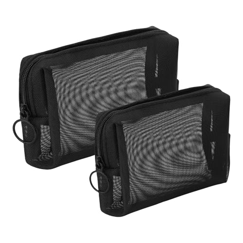 Gjinxi 2 Stück Mesh Kosmetiktasche mit Reißverschluss Kleine Make up Tasche Damen Toiletbag Nylon Reisen Kulturtasche Netztasche Schwarz Kulturbeutel Schminktasche Federmäppchen Aufbewahrungsbeutel von Gjinxi