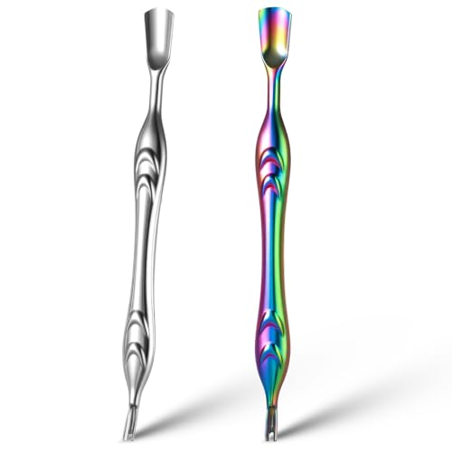 Gjinxi 2 Stück Nagelhautschieber mit Gabel, 2-in-1 Nagelhauttrimmer Professioneller Nagelschaber Nagelhautentferner Edelstahl Nagelpflegewerkzeug Hautschneider für Maniküre, Pediküre von Gjinxi