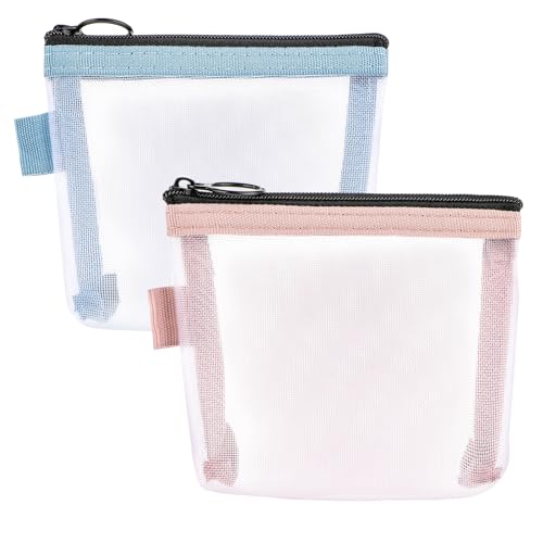 Gjinxi 2 Stück Netz Kosmetiktaschen, Kulturbeutel Transparent, Tragbare Reise-Kulturbeutel Nylon-Netz-Kosmetik-Make-up-Organizer-Tasche mit Reißverschluss für Haus Büro Geldbeutel Wickeltasche von Gjinxi