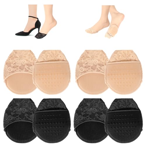 Gjinxi 4 Paar Füßlinge Damen Zehentopper Socken Unsichtbare Zehensocken Atmungsaktive No Show Halbsocken Rutschfeste Vorfußsocken High Heel Socken für Mädchen von Gjinxi
