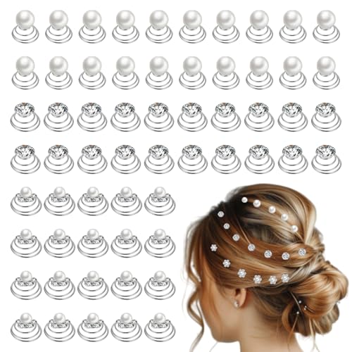Gjinxi 60 Stück Spiral-Haarnadeln Weihnachten Spiral-Perlen-Twister Haarstecker Edelsteine Haarschmuck Für Frauen Haarschrauben Twister Blumen-Haarnadel-Clip-Accessoires Für Hochzeit Brautparty von Gjinxi