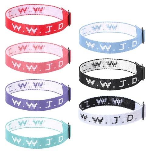 Gjinxi 7x WWJD Armband Personalisierte Stoff Armbänder Damen Jesus Armband Stoffarmbänder Größenverstellbar Stoffarmband mit Statement Freundschaftsband Was Würde Jesus Tun Armbänder Schmuck Geschenk von Gjinxi