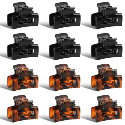 Gjinxi Haarklammern 12 Stück Quadratische Haarklammer Für Frauen Haarspangen Kleine Rechteckige Klammer Matt Starker Halt Rutschfeste Klammern Matte Haarnadeln Rutschfeste Acrylklammer für Dünnes Haar von Gjinxi