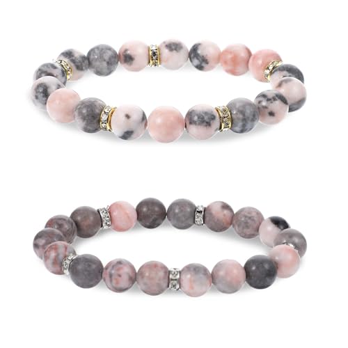 Gjinxi 2PCS Armband Damen 8mm Stein Kristall Perlenarmband Frauen Edelstein Perlen Chakra Armbänder Schutzstein Heilstein Glücksbringer für Freundin Steine Schmuck Partner Geburtstagsgeschenk von Gjinxi