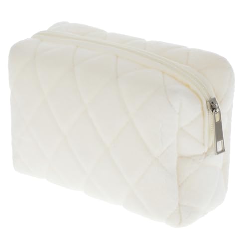 Gjinxi Make-Up Tasche Reise Kosmetiktasche Flauschige Kosmetiktasche Organizer Etui Für Frauen Und Teenager Süße Kulturtasche Make-Up Tasche Hautpflege Reise (16×10×9cm,Weiße Diamantgitter) von Gjinxi