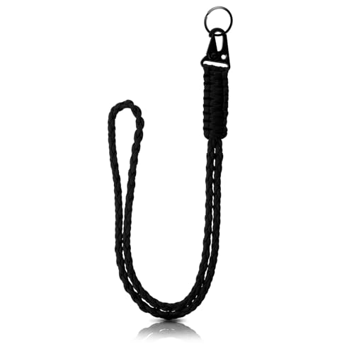 Gjinxi Paracord Schlüsselanhänger Schlüsselband Umhängeband Lang Leder Neck Lanyard Langes Handgelenk Paracord Lanyard Key Paracord Armbänder Schlüsselanhänger Paracord für Schlüssel Ausweise(Schwarz) von Gjinxi