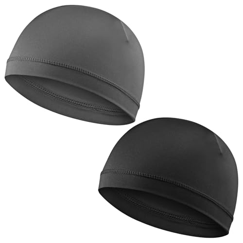 Gjinxi Schädelkappe Herren Beanie Mütze Laufmütze Herren Weich Dünne Mütze mit Atmungsaktiv Halloween Schlafmütze Dehnbar Helmfutter für Laufen Skifahren Radfahren Klettern usw(2 STK,Schwarz und Grau) von Gjinxi