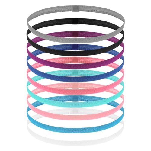 Gjinxi Sport Stirnband Dünn Antirutsch Stirnbänder Farbe Elastische Haarbänder Sport Haarband Damen Stirn Schweißband Haarbänder Unisex Kopfband für Fußball Yoga Laufen Fitness(9 Stück) von Gjinxi