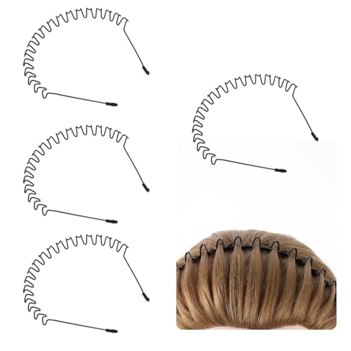 Gjinxi Stirnband 4pcs Haarbänder Zum Waschen Gesichts Sport Stirnbänder Rutschfest Gewellt Feder Stirnband Zickzack Haarband Halter Metall Haarbänder Hautpflegekamm Lockige Haarreifen Kopfbedeckung B von Gjinxi