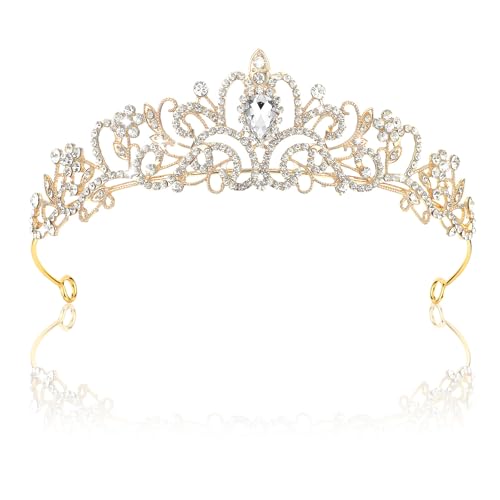 Gjinxi Königin Krone Hochzeit Braut Kristall Tiara Goldene Krone Kristall Tiara Braut Stirnband Strass Krone für Frauen Mädchen Geburtstag Hochzeit Festzug Abschlussball Party von Gjinxi