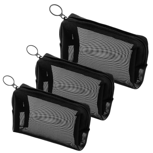 Gjinxi 3 Stück Kosmetiktasche Netz Kulturtasche Organizer Make Up Taschen Kosmetiktaschen Netztaschen Tragbare Reise Schminktasche Damen Kulturbeutel Schwarz Cosmetic Bag Mini Pouch Waschtasche Herren von Gjinxi