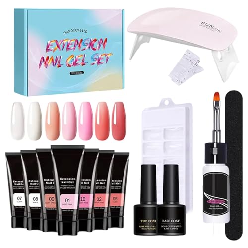 GjnjfdF Nagelkit Set mit allem, Poly -Nagel -Gel -Kit - Verlängerungsgelset mit UV Light Poly Nail Kit,Nude 7 Farben Zehennagelkunstbuilder Verdickungslösung für Frauen und Anfänger von GjnjfdF