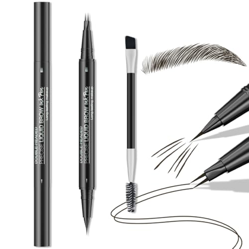 2-in-1 Dual-Ended Augenbrauenstift, Microblading Augenbrauenstift mit 2 Gabelspitze Applikator & Präziser Pinselspitze, 3D Magischer Augenbrauenstift Wischfest Erzeugt Natürliche Augenbrauen von Gkaopi