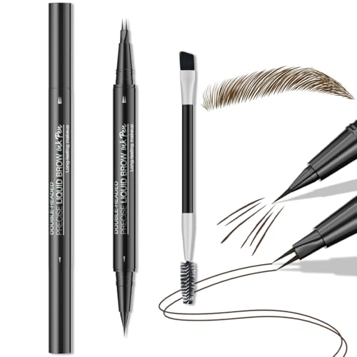2-in-1 Dual-Ended Augenbrauenstift, Microblading Augenbrauenstift mit 2 Gabelspitze Applikator & Präziser Pinselspitze, 3D Magischer Augenbrauenstift Wischfest Erzeugt Natürliche Augenbrauen von Gkaopi