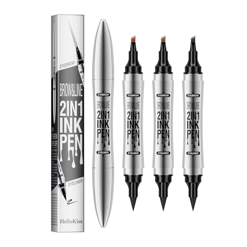 2-in-1 Microblading Augenbrauenstift mit 4 Gabelspitzen Magischer 3D Augenbrauenstift mit Eyeliner Make up Augenbrauenstift Langlebig Wasserfest Wischfes für Einsteiger und Profis HS von Gkaopi