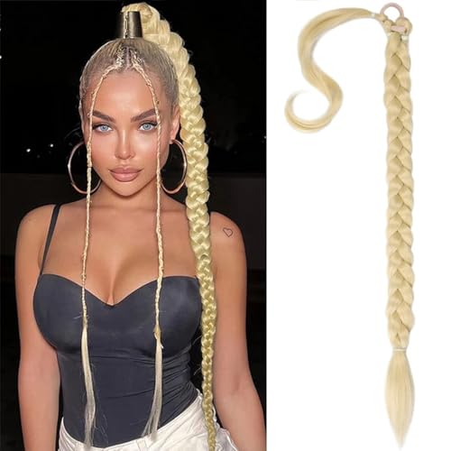 Braid Extensions Pferdeschwanz Verlängerung mit Haargummi 80 cm Wicklung um den Pferdeschwanz mit Haarverlängerungen Ponytail Geflochten Kunsthaar Haarverlängerung Pferdeschwanz Zopf für Damen von Gkaopi