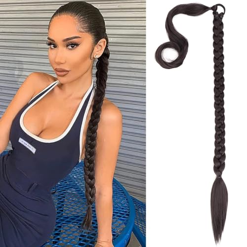Braid Extensions Pferdeschwanz Verlängerung mit Haargummi 80 cm Wicklung um den Pferdeschwanz mit Haarverlängerungen Ponytail Geflochten Kunsthaar Haarverlängerung Pferdeschwanz Zopf für Damen von Gkaopi