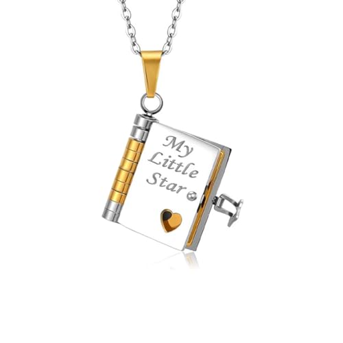 Buch Halskette Damen Personalisierte Gold Vergoldet Titanstahl Buch Anhänger Zum Öffnen Silberkette Liebesbrief Anhänger mit Gravur Stilvolle Kette Schmuck Geschenk für Töchter (Gold Silber Star) von Gkaopi