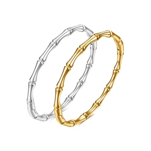 Gkaopi 2 Stück Armband Damen Gold Silber Vergoldet Edelstahl Armbänder Set Stapelarmbänder Goldene Armbander Bracelet Schmuck Wasserdichter Gold Schmuck für Frauen von Gkaopi