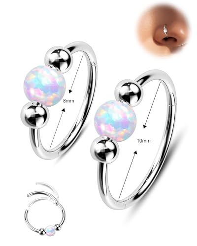 Gkaopi 2 Stück Nasenpiercing Ring für Frauen 18G 8mm/10 mm Silber Nasenringe Hoop Nasenring aus 316L Chirurgenstahl mit Edelsteinen Nasenring Piercing Septum Piercing Helix Ring Nostril Tragus von Gkaopi