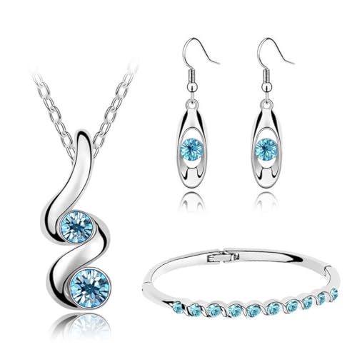 Gkaopi 3 Stück Cubic Zirconia Schmuck Set Damen Twist Halskette Ohrringe Hängend Armband Set Kristal Schmuck Set Romantic Geschenk für Mutter Frau Freundin von Gkaopi