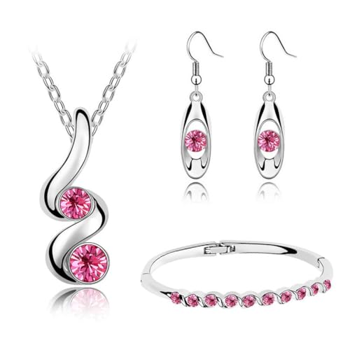 Gkaopi 3 Stück Cubic Zirconia Schmuck Set Damen Twist Halskette Ohrringe Hängend Armband Set Kristal Schmuck Set Romantic Geschenk für Mutter Frau Freundin von Gkaopi