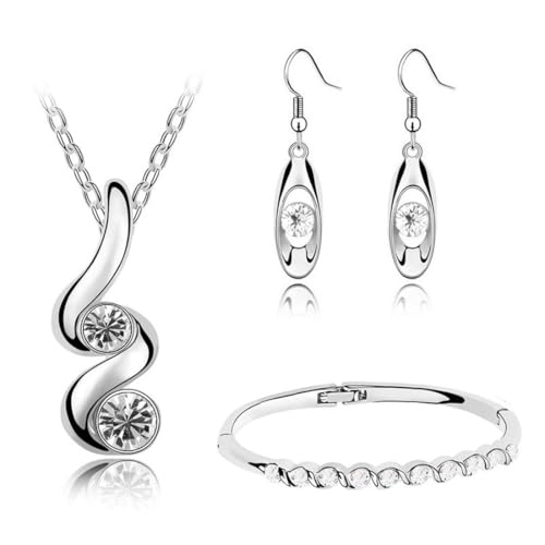 Gkaopi 3 Stück Cubic Zirconia Schmuck Set Damen Twist Halskette Ohrringe Hängend Armband Set Kristal Schmuck Set Romantic Geschenk für Mutter Frau Freundin von Gkaopi